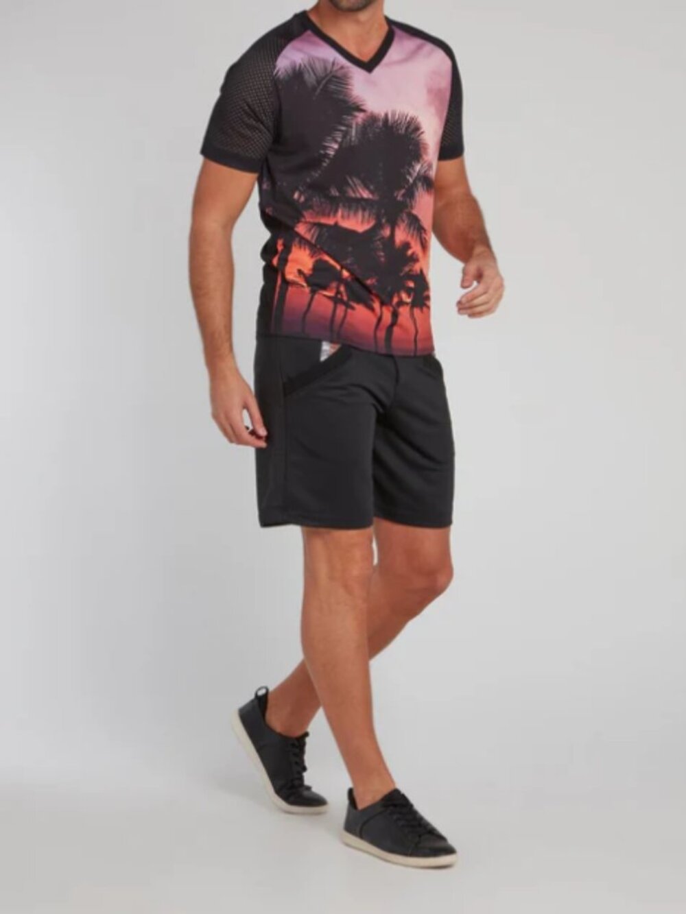 Bikkembergs Palm Tree Sunset Mesh V-Neck Graphic T-Shirt Men's Large L - Picture 3 of 9